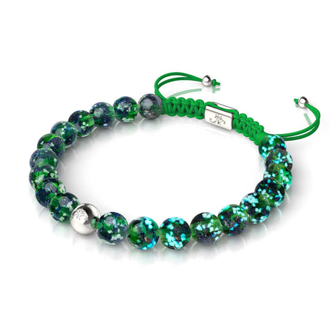 Bracelet en macramé en verre Firefly | Trèfle bleu | Argent