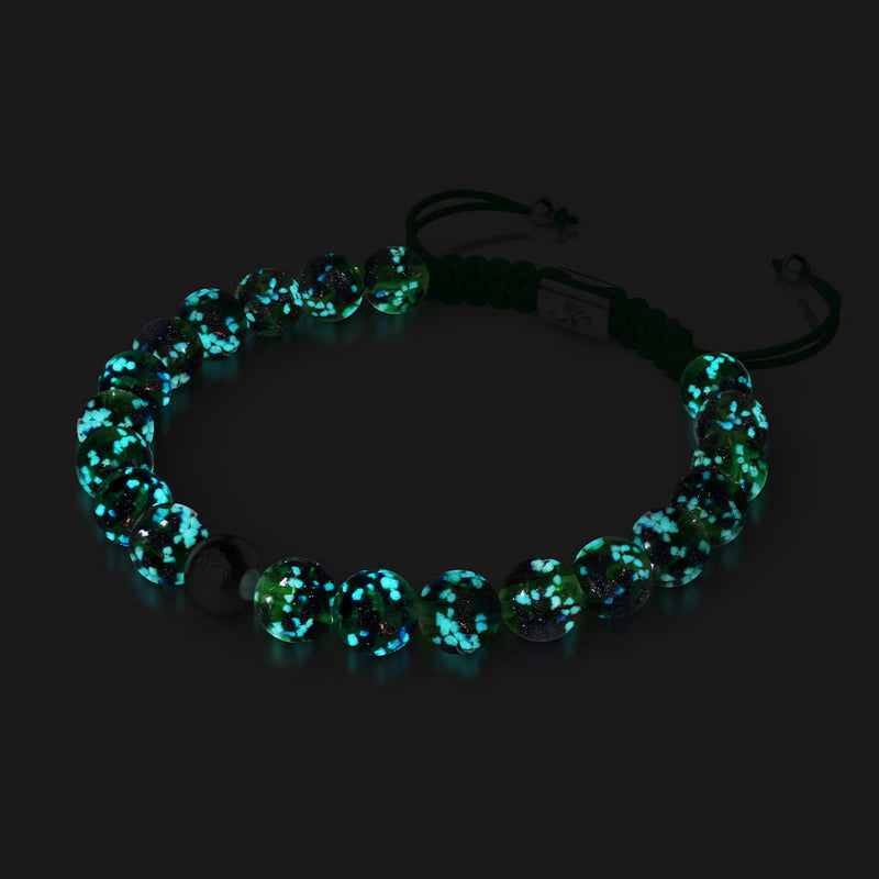 Bracelet en macramé en verre Firefly | Trèfle bleu | Argent