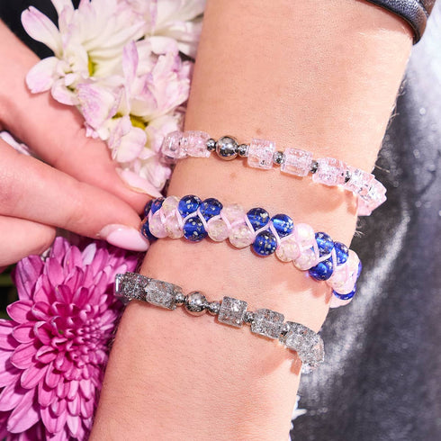 Oasis | Succulente rose x Saphir | Bracelet en verre double luciole