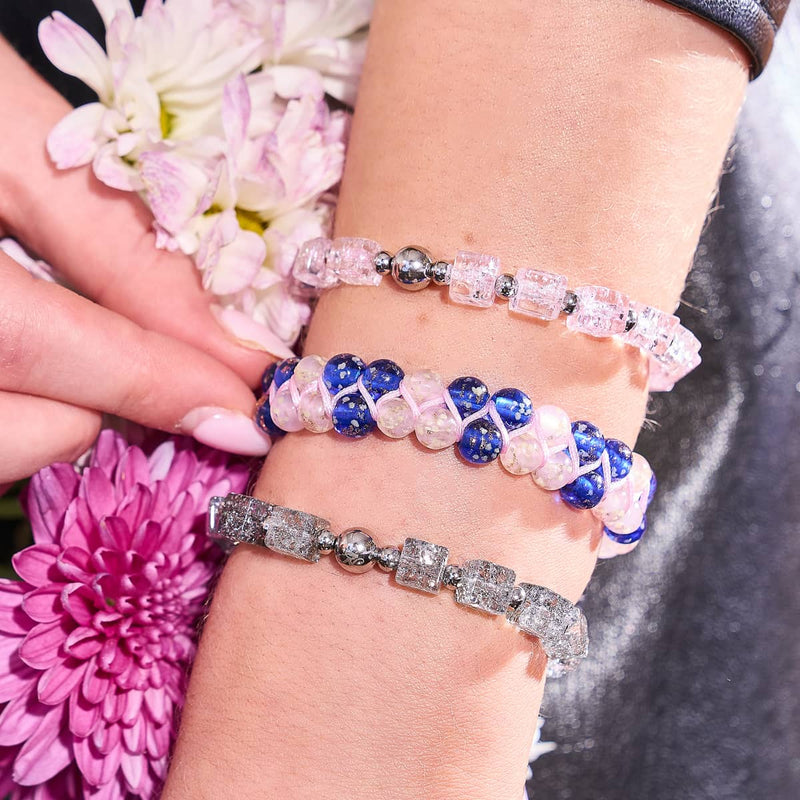 Oasis | Succulente rose x Saphir | Bracelet en verre double luciole