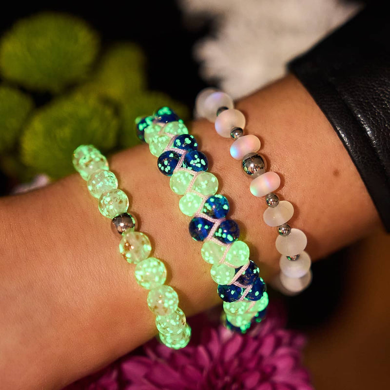 Oasis | Succulente rose x Saphir | Bracelet en verre double luciole