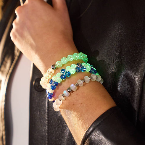 Oasis | Succulente rose x Saphir | Bracelet en verre double luciole