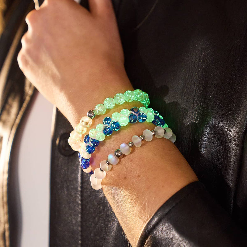 Oasis | Succulente rose x Saphir | Bracelet en verre double luciole