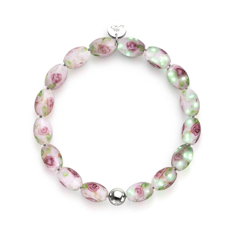 Roses roses | Argent sterling 925 | Bracelet de jardin en verre Firefly