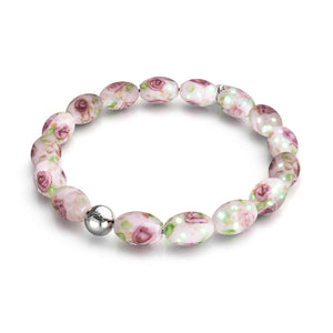 Roses roses | Argent sterling 925 | Bracelet de jardin en verre Firefly