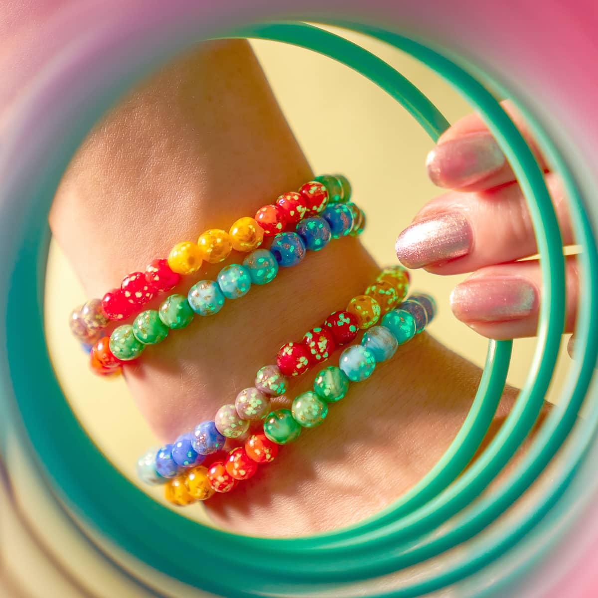 Bracelet en argent sterling 925 arc-en-ciel | Bracelet en verre Firefly massif