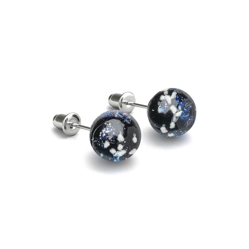 Boucles d'oreilles à tige en verre Firefly | Argent sterling 925 | Noir absolu