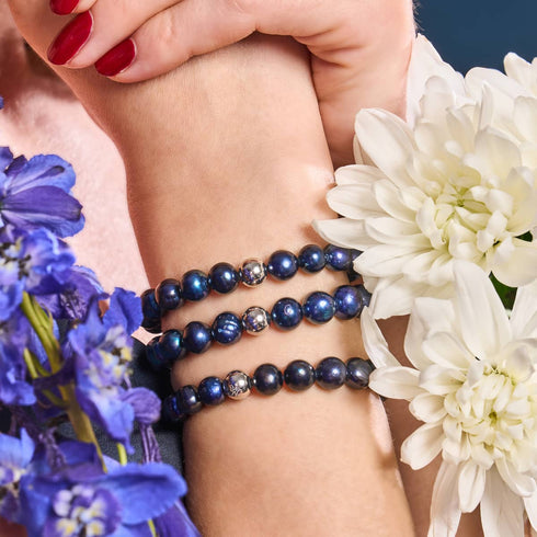 Bracelet en perles d'eau douce bleu nuit | Argent sterling 925