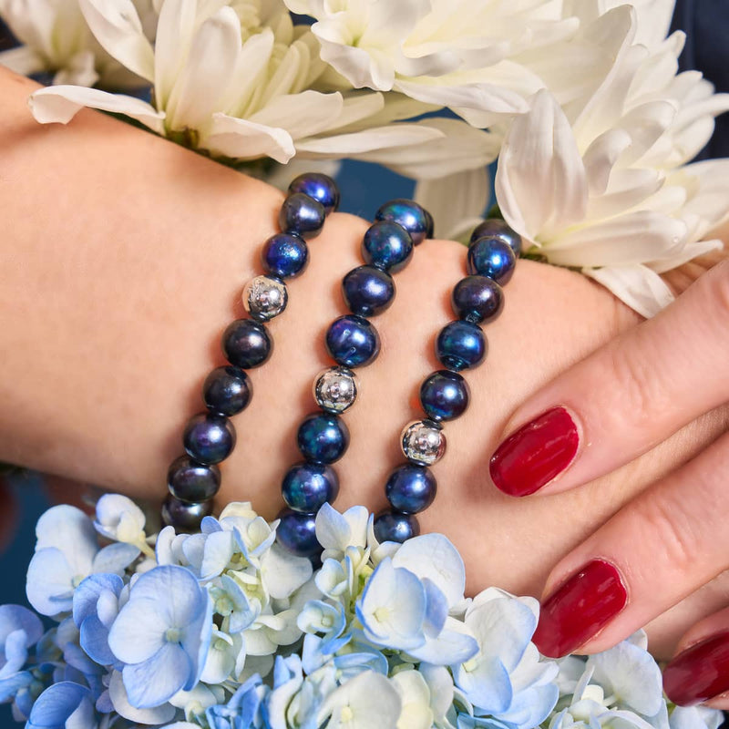 Bracelet en perles d'eau douce bleu nuit | Argent sterling 925