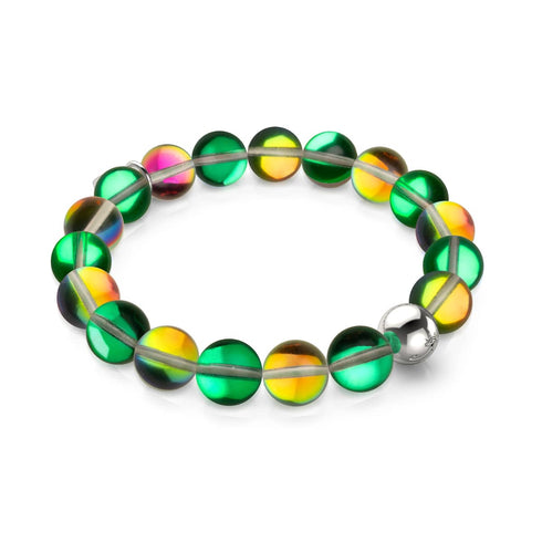 Bracelet tendance en verre galaxie avec lune émeraude | Argent sterling 925