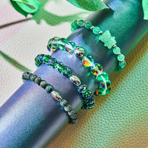 Bracelet tendance en verre galaxie avec lune émeraude | Argent sterling 925