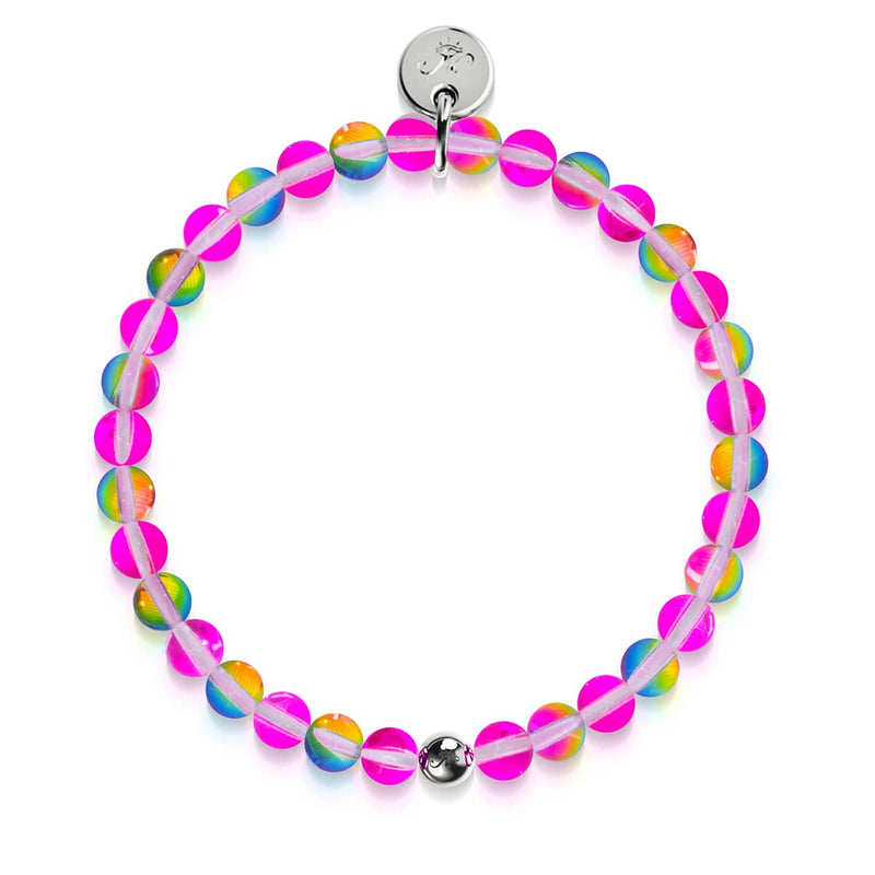 Bracelet en perles de verre Galaxy | Cosmos rose | Argent