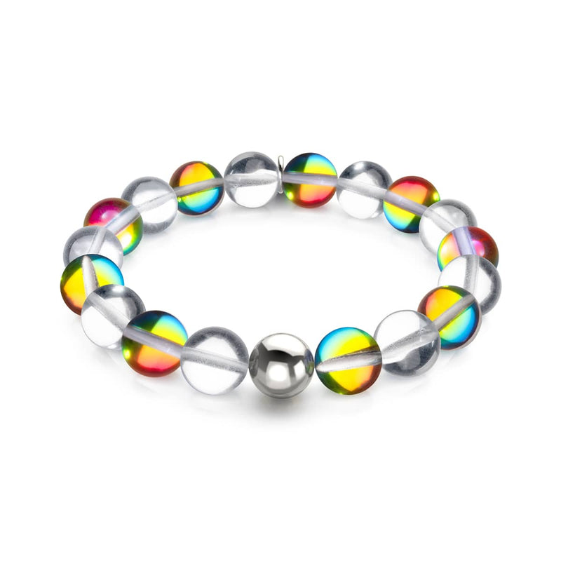 Bracelet de déclaration en verre galaxie en argent sterling 925 avec arc-en-ciel