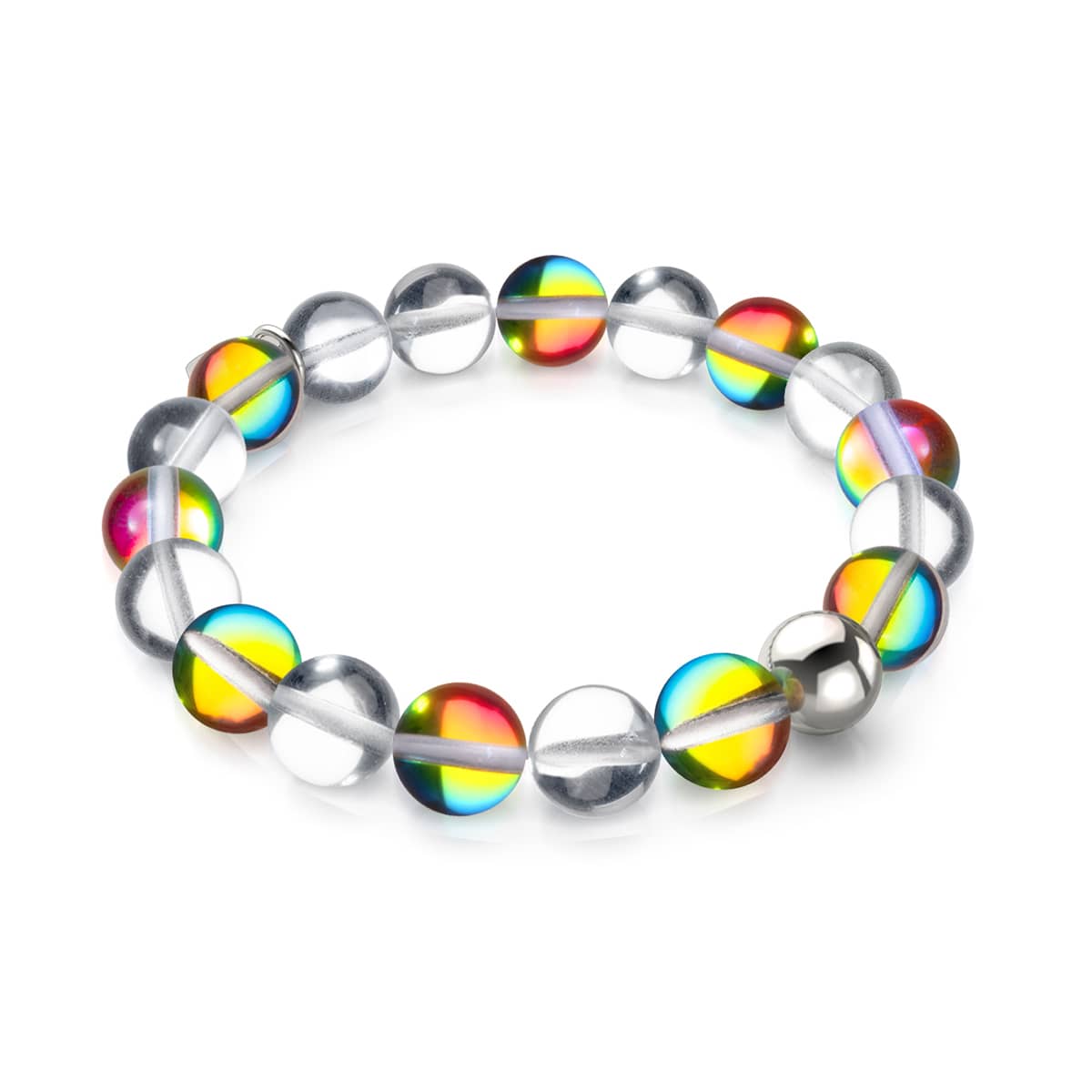 Bracelet de déclaration en verre galaxie en argent sterling 925 avec arc-en-ciel