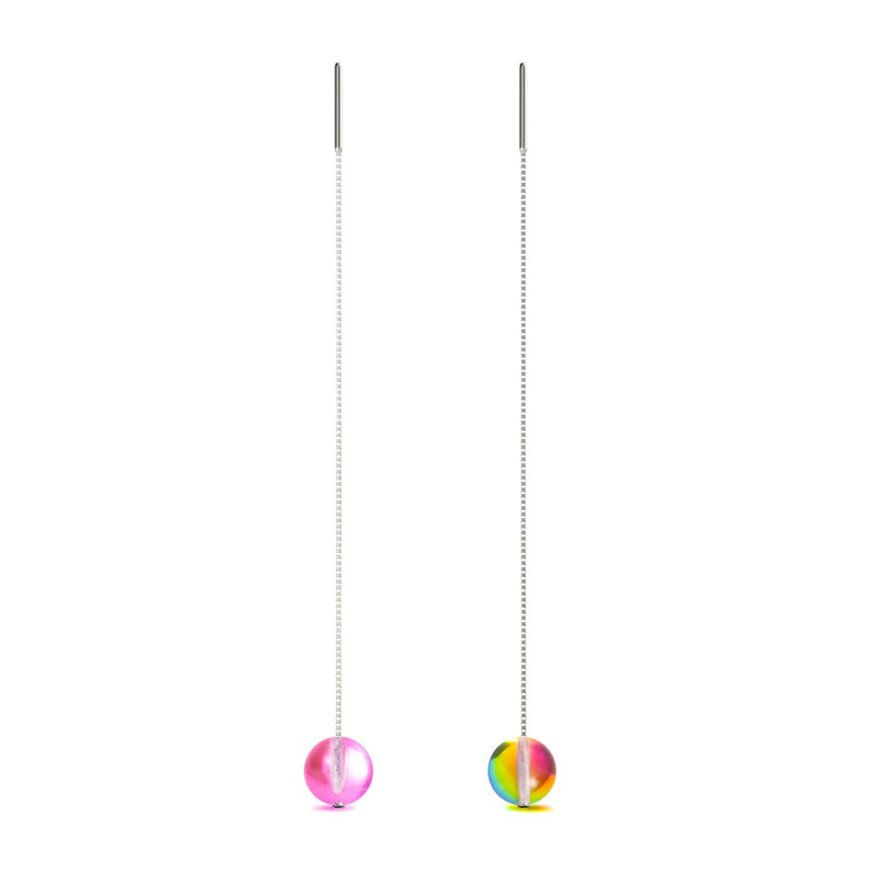 Cherry Borealis | .925 Sterling Silver | Galaxy Glass Chain Drop Threader Earrings