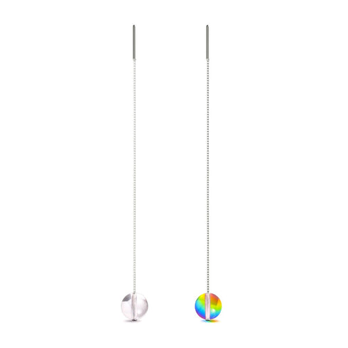 Rainbow Sky | .925 Sterling Silver | Galaxy Glass Chain Drop Threader Earrings