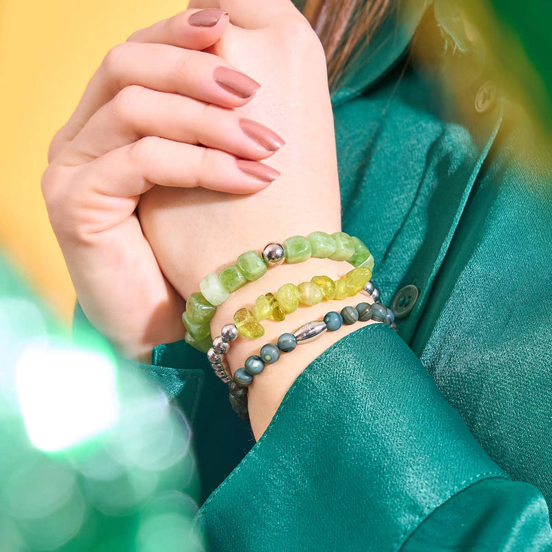 Olive Quartz | Silver | Gemstone Pebble Bracelet