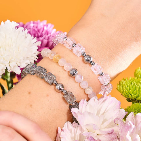 Quartz en fleur de cerisier | Argent | Bracelet de perles de pierres précieuses curatives