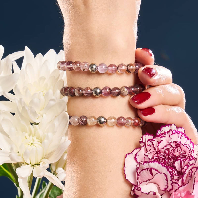 Quartz fantôme violet | Argent | Bracelet de perles de pierres précieuses curatives