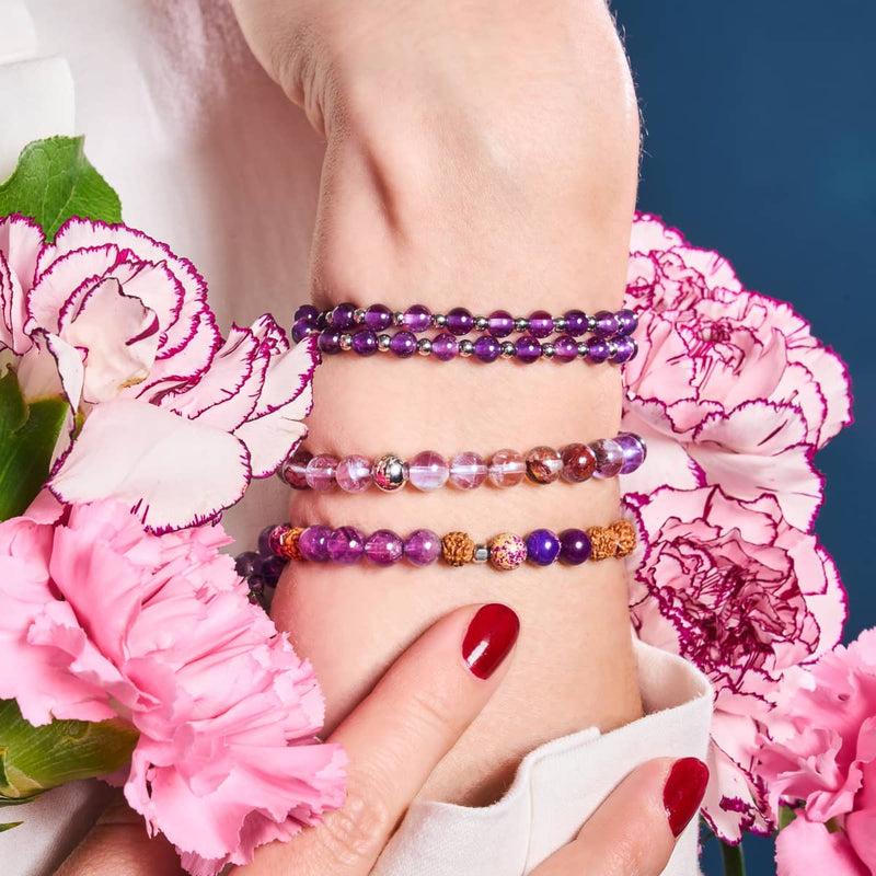Quartz fantôme violet | Argent | Bracelet de perles de pierres précieuses curatives