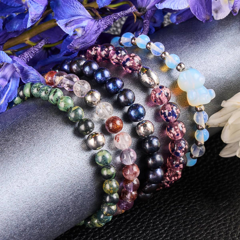 Quartz fantôme violet | Argent | Bracelet de perles de pierres précieuses curatives