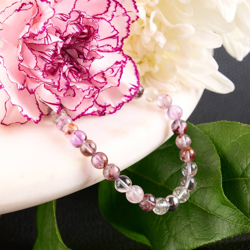 Quartz fantôme violet | Argent | Bracelet de perles de pierres précieuses curatives