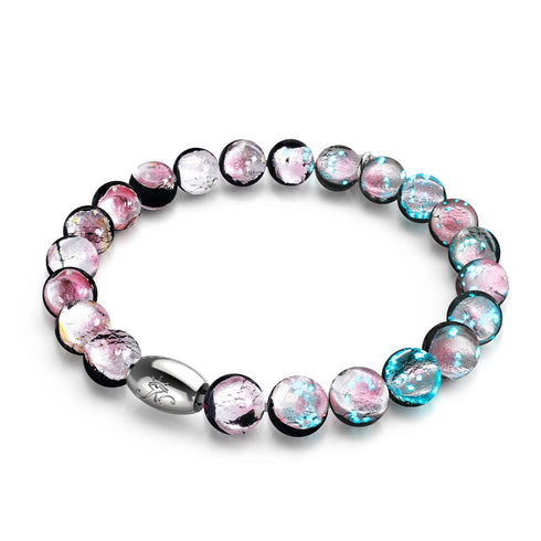 Bracelet en verre lunaire en argent sterling 925 avec lune rose