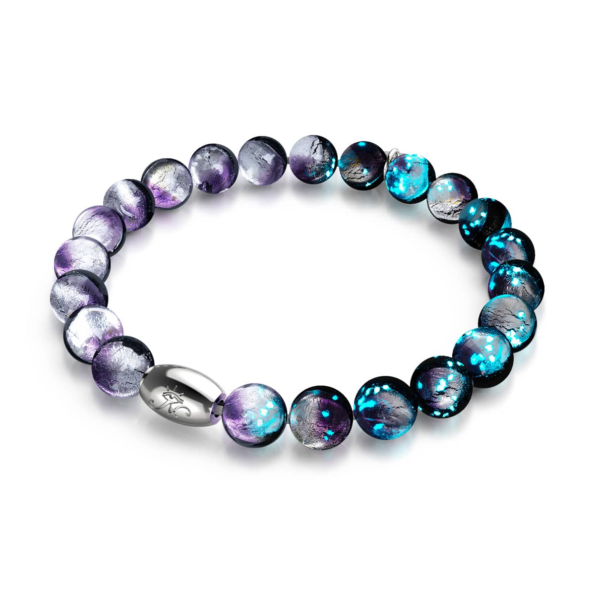 Bracelet en verre lunaire en argent sterling 925 avec lune violette