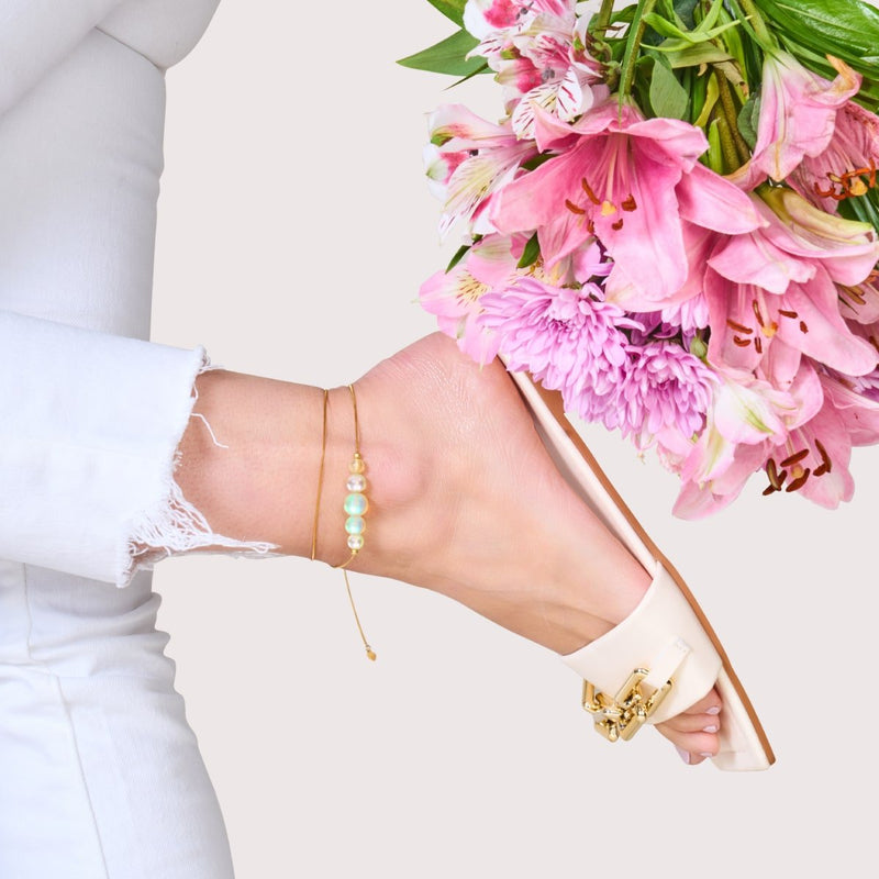 Canari | Or Vermeil | Bracelet de cheville fermoir infini en verre sirène