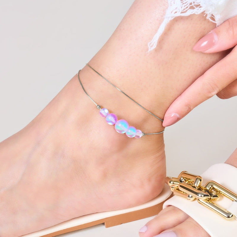 lavande | Argent sterling .925 | Bracelet de cheville fermoir infini en verre sirène