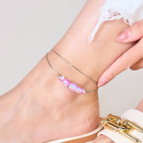 Pink | .925 Sterling Silver | Mermaid Glass Infinity Clasp Anklet