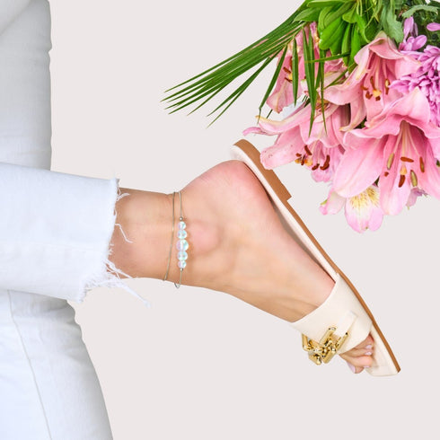 Arc-en-ciel Blanc | Argent sterling .925 | Bracelet de cheville fermoir infini en verre sirène