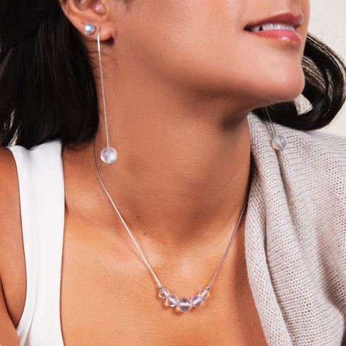 Arc-en-ciel Blanc | Argent sterling .925 | Bracelet de cheville fermoir infini en verre sirène