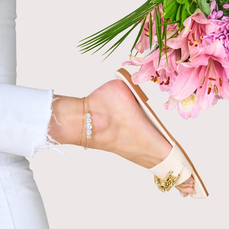 Arc-en-ciel Blanc | Or Vermeil | Bracelet de cheville fermoir infini en verre sirène