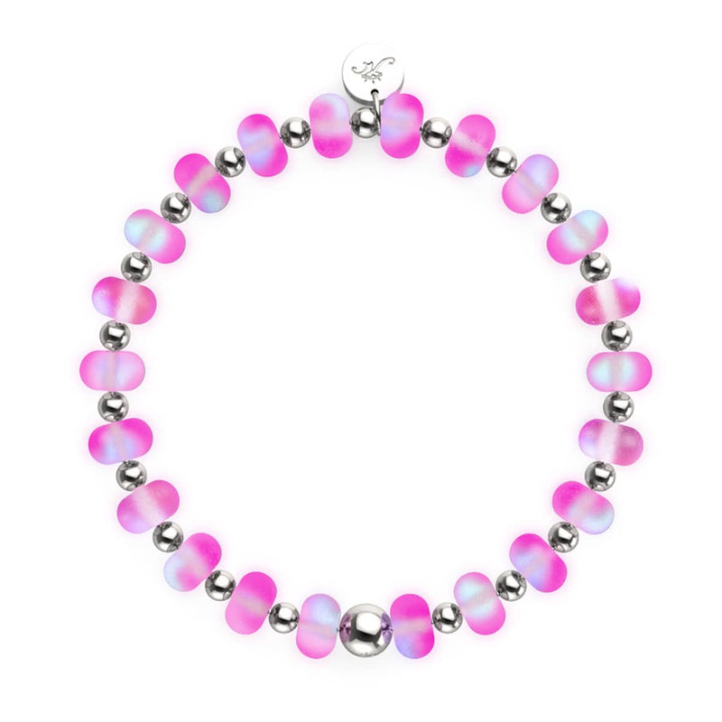 Bracelet Macaron en Verre Sirène Magenta | Argent