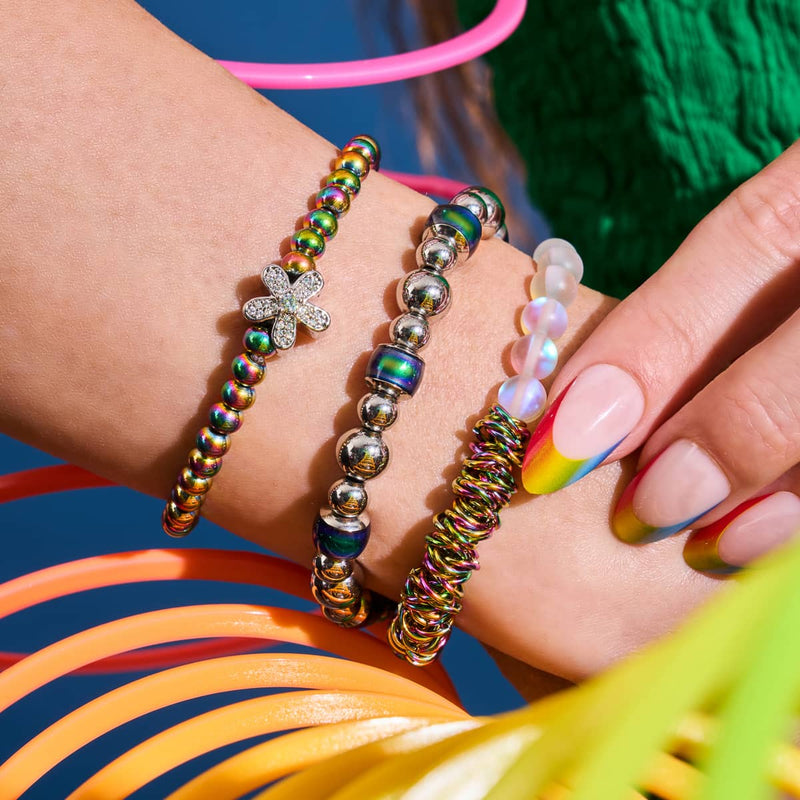 Bracelet Arc-en-ciel blanc | Licorne argentée | Verre sirène x Links of Love