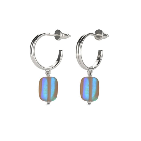 Chocolat | Argent sterling 925 | Boucles d'oreilles créoles en forme de galets de verre de sirène