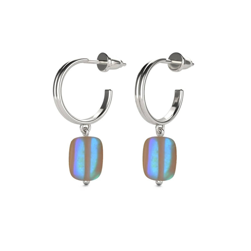 Chocolat | Argent sterling 925 | Boucles d'oreilles créoles en forme de galets de verre de sirène