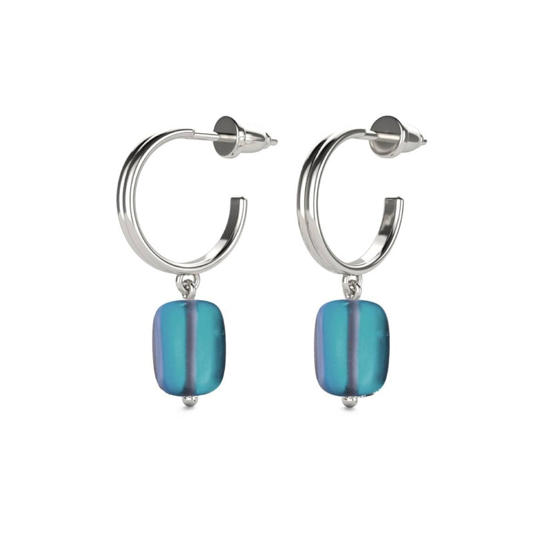 Gris | Argent sterling 925 | Boucles d'oreilles créoles en forme de galets de verre de sirène