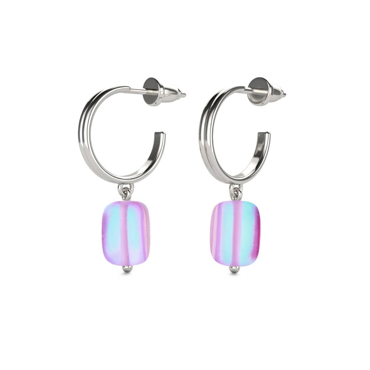 Lavande | Argent sterling 925 | Boucles d'oreilles créoles en forme de galets de verre de sirène
