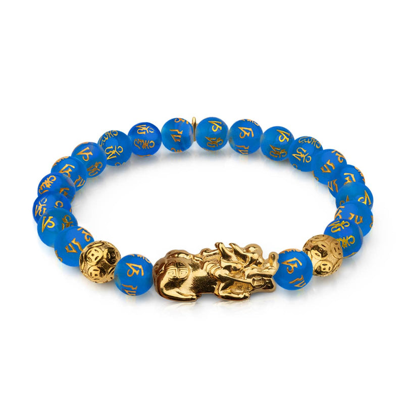 Bracelet Pixiu Feng Shui | Élément EAU | Agate bleue x or 18 carats