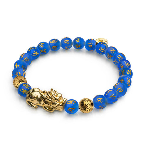 Bracelet Pixiu Feng Shui | Élément EAU | Agate bleue x or 18 carats