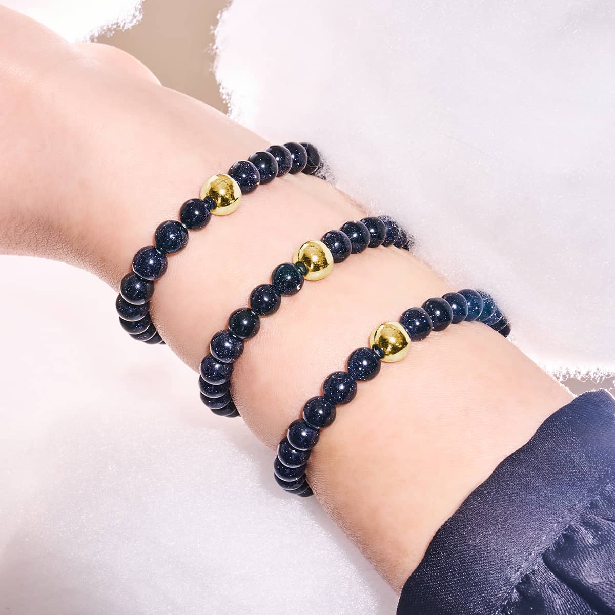 Pierre de sable bleu | Or Vermeil .925 | Bracelet de perles de pierres précieuses de guérison
