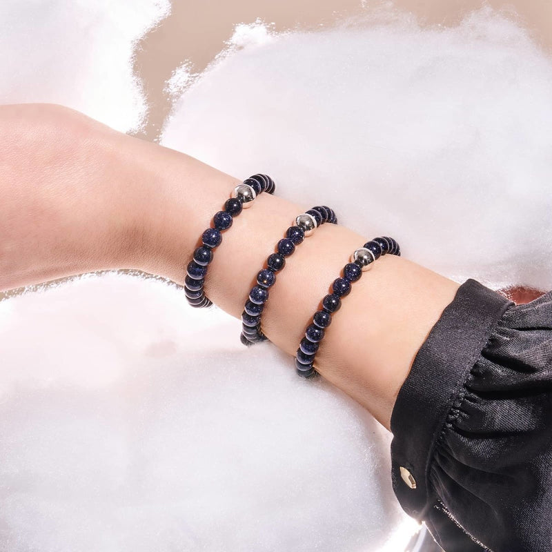 Pierre de sable bleu | Argent sterling .925 | Bracelet de perles de pierres précieuses de guérison