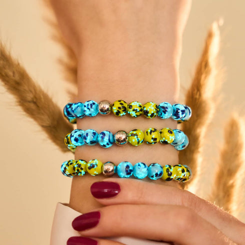 Soleil et ciel | Aide ukrainienne | Bracelet de perles de verre Firefly