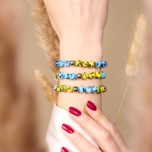 Soleil et ciel | Aide ukrainienne | Bracelet de perles de verre Firefly