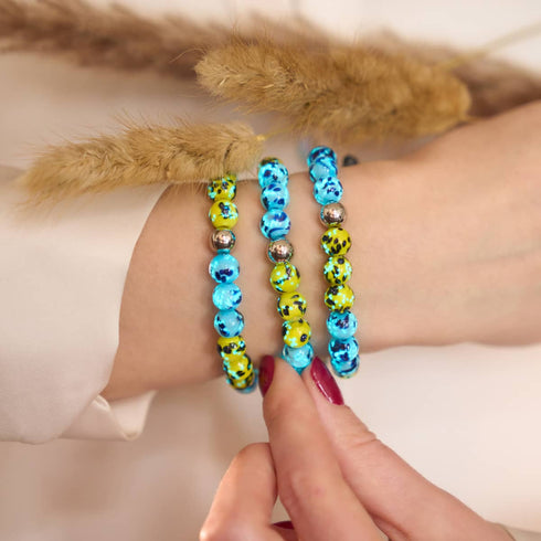 Soleil et ciel | Aide ukrainienne | Bracelet de perles de verre Firefly