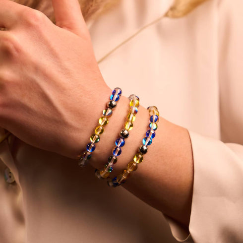Soleil et ciel | Aide ukrainienne | Bracelet de perles de verre Galaxy
