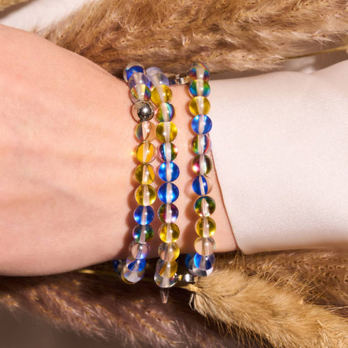 Soleil et ciel | Aide ukrainienne | Bracelet de perles de verre Galaxy