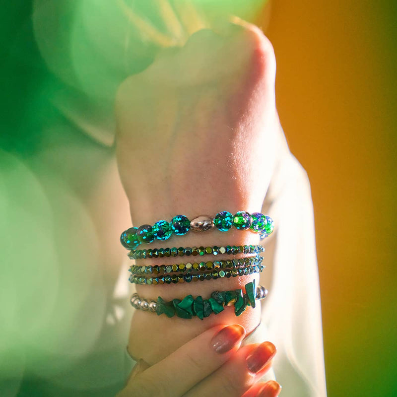 Malachite | Argent | Bracelet de pierres précieuses non taillées